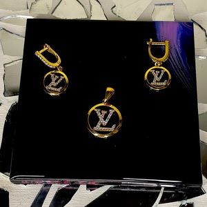 LV Gold Plated earrings + Pendant